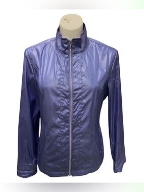 Zenergy By Chicos Metallic Lavender Zip-Front Bomber Jacket Size M